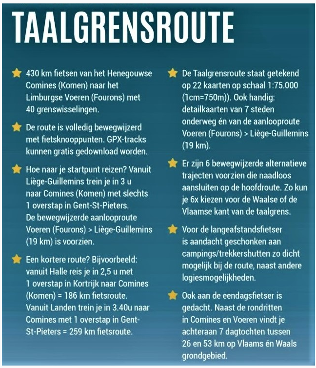 De Taalgrensroute Vlaanderen - Wallonië 430 km