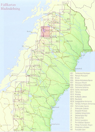 Fjällkarta BD9 Padjelanta / Sulitelma 1:100 000