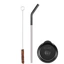3pc Straw Lid Set - Pints And Tumblers - Black/steel/natural