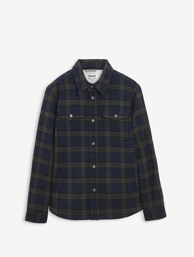 Men's Warm Brushed Wool Checked Overshirt With Sherpa Lining