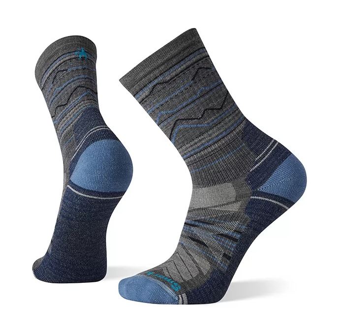 Hike Light Cushion Mountain Range Pattern Crew Socks Medium Gray