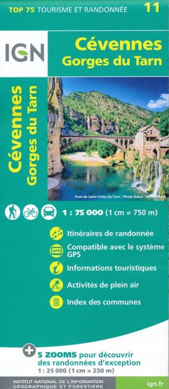 [IGN.75011] 75011 Cévennes - Gorges du Tarn - 1:75.000