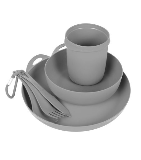 [00976573] Delta Camp Set (Bowl, Plate, Mug, Cutlery) Grey