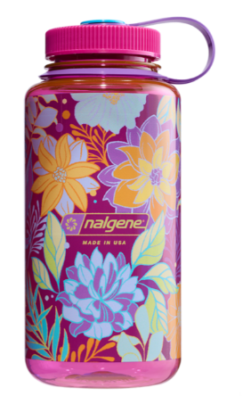 [N682023-0211 / 078951] Drinking Bottle Wide-Mouth 1000 ml Magenta W/Botanical Florals
