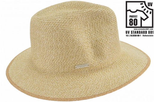 [055008 9384 M] Paper Braid Fedora With Contrast Edge 55008-0 Linen/Nut Brown