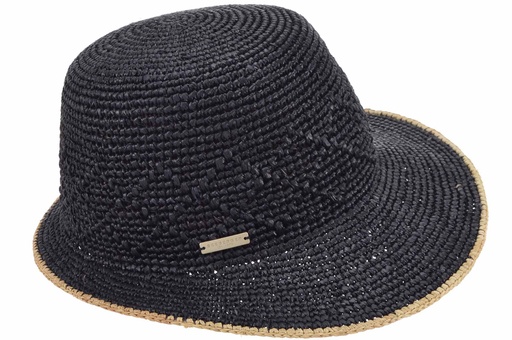 [055145 1093 one size] Raffia Crochet Cap With Special Weaving 55145-0 Black/Linen