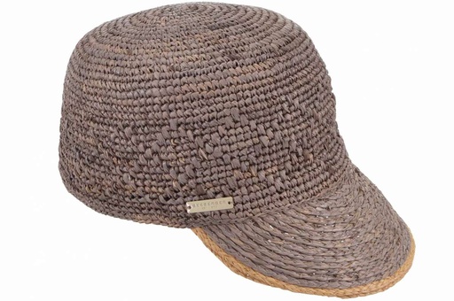 [055147 8094 one size] Raffia Crochet Cap With Special Weaving 55147-0 Teak/Sand