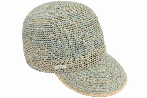 [055147 5893 one size] Raffia Crochet Cap With Special Weaving 55147-0 Aqua/Linen