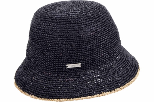[055350 1093 one size] Raffia Crochet Cloche Black/Linen