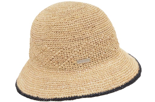 [055144 8094 one size] Raffia Crochet Cloche With Special Weaving 51144-0 Teak/Sand