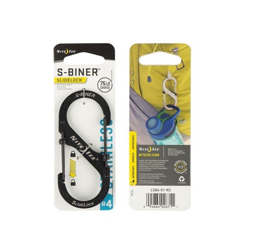 [59NI/LSB4-0301] Karabijnhaak S-Biner SlideLock 4 - Max 33 kg Zwart