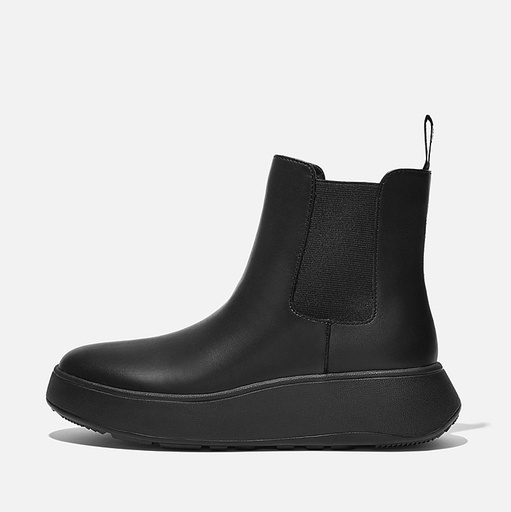 F-Mode Leather Flatform Chelsea Boots Dames All Black