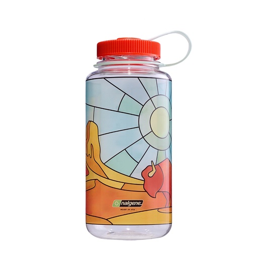 [078954 / N682023-0214] Drinking Bottle Wide-Mouth 1000 ml Clear Stained Glass Desert