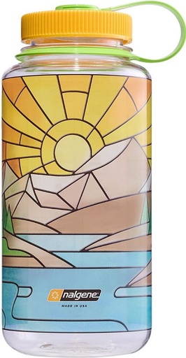 [N682023-0213] Drinking Bottle Wide-Mouth 1000 ml Clear Stained Glass River