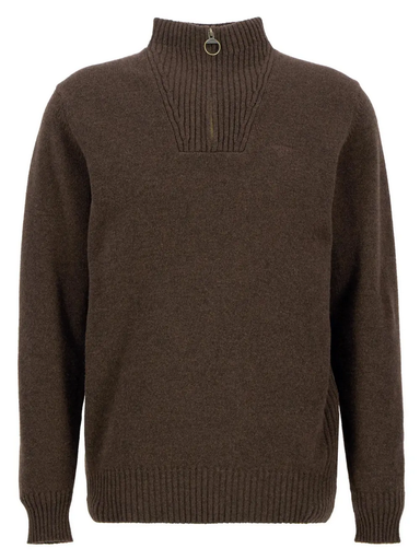 Essential Lambswool Half Zip Knitted Jumper Heren Dark Oak