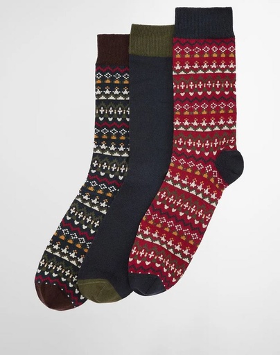 [MGS0100 SOS-OL71 OS] Marlow Fair Isle Sock Gift Box Olive