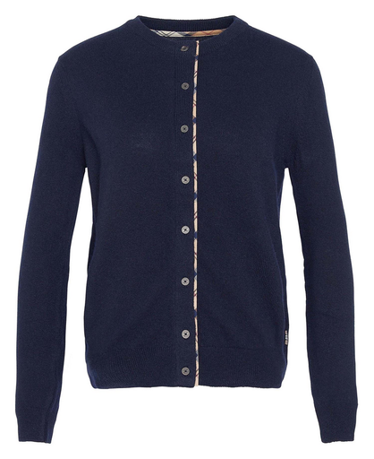 Pendle Knitted Cardigan Dames Navy/Hessian Tartan