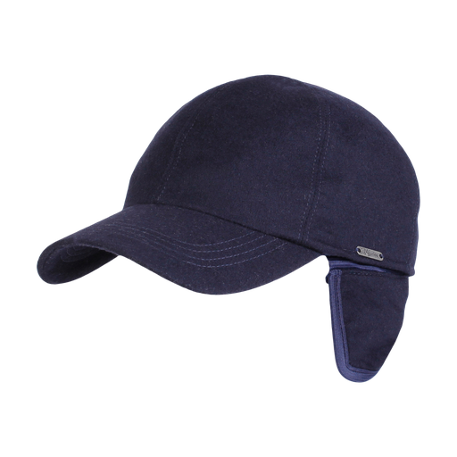 Men Baseball Cap with Earflap - 95% Wool Navy