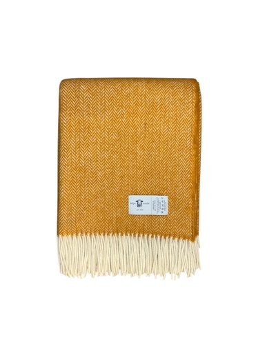 [Ps_HERR_Y01] Herringbone Plaids - 100% Virgin Wool - 140 x 200 cm Ocre Yellow