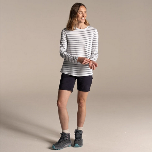 Women's NosiLife Akona Long Sleeved Top Sail White/Blue Navy Stripe
