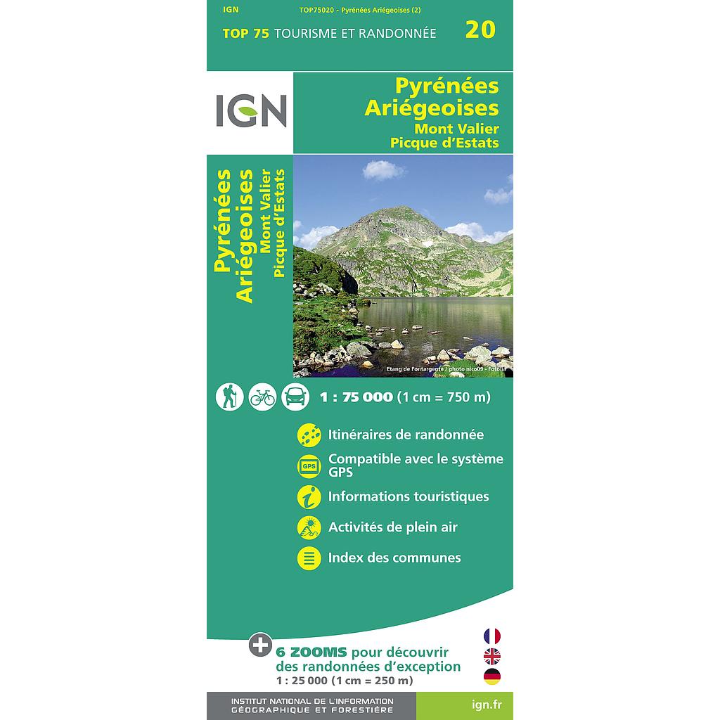 [IGN.75020] 75020 Pyrénées Ariégeoises - Mont Valier - Pique d'Estats 1:75.000