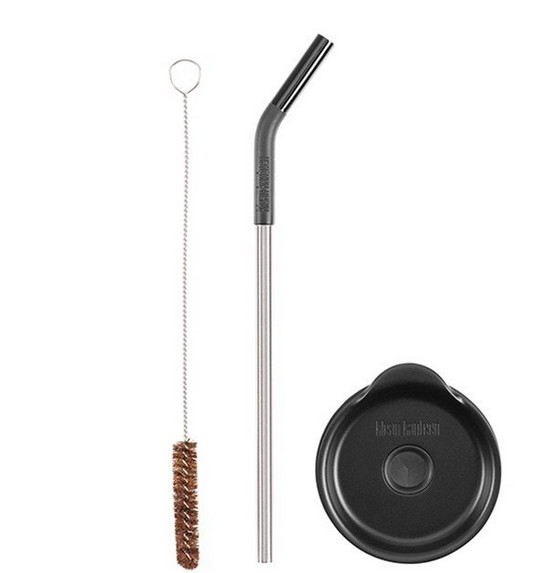 3pc Straw Lid Set - Pints And Tumblers - Black/steel/natural