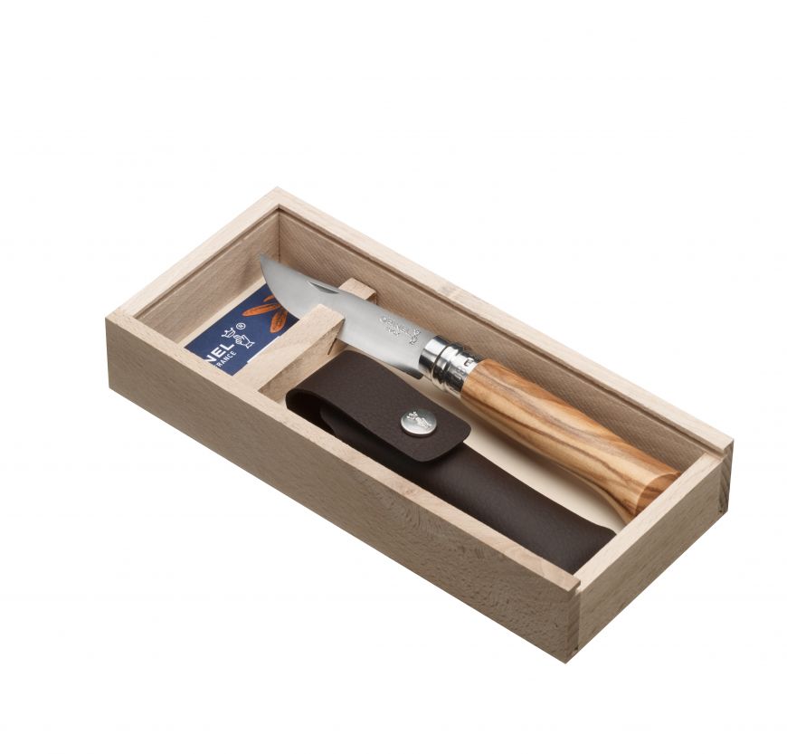[51OP1004-08HK] Zakmes N°8 RVS-Inox 195 mm Olijfhout met etui